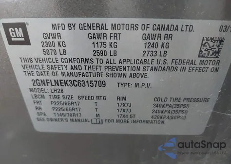 2012 Chevrolet Equinox 2Lt из США, поврежденный, VIN 2GNFLNEK3C6315709